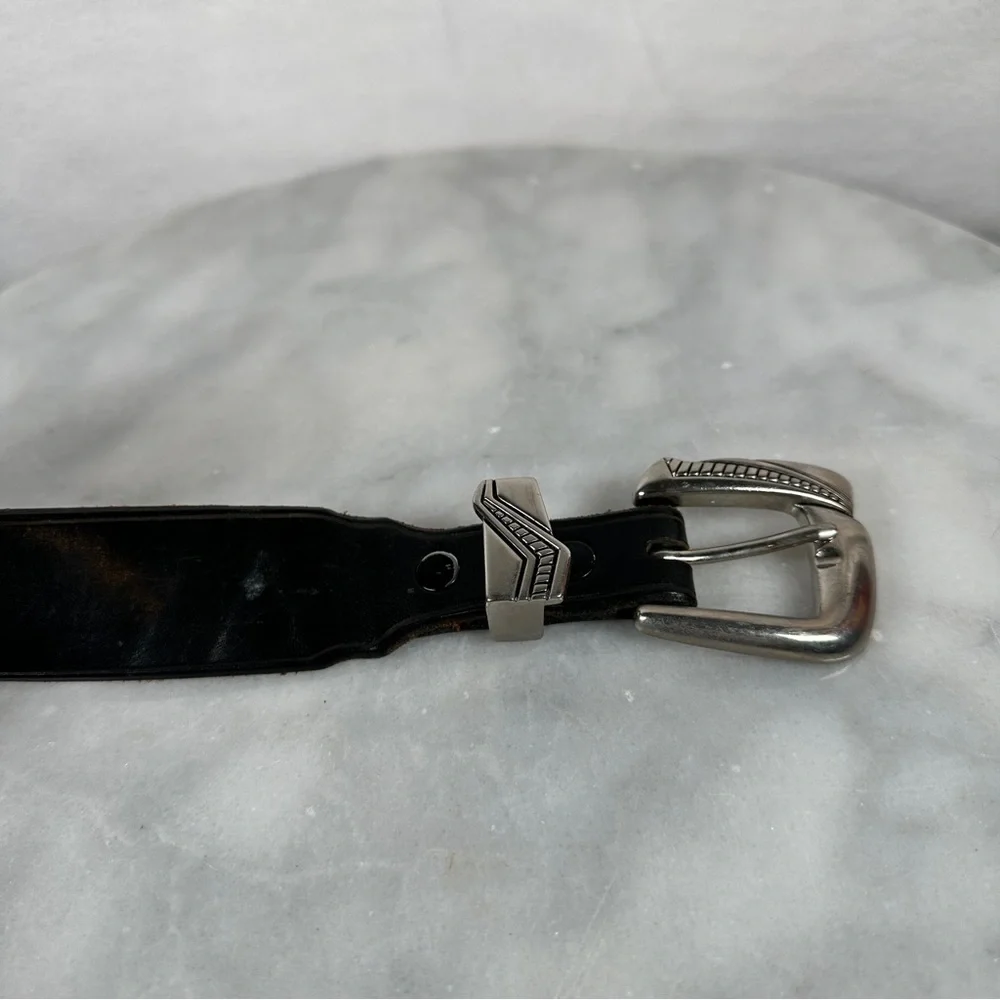 Black Leather Belt western Silver Buckle concho southwestern cowboy cowgirl boho